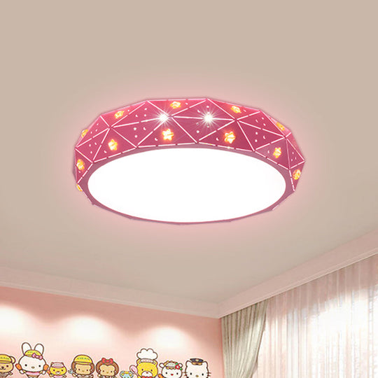 Kids LED Acrylic Geometric Flush Mount Light with Star Pattern - Pink/Blue/Gold