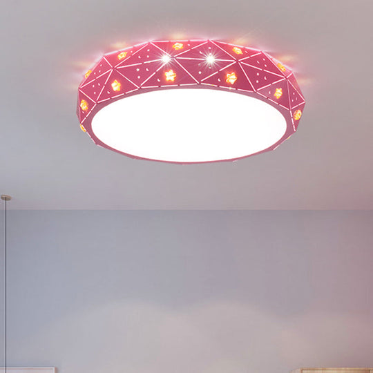 Kids LED Acrylic Geometric Flush Mount Light with Star Pattern - Pink/Blue/Gold