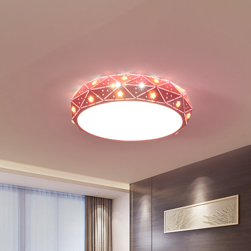 Kids LED Acrylic Geometric Flush Mount Light with Star Pattern - Pink/Blue/Gold