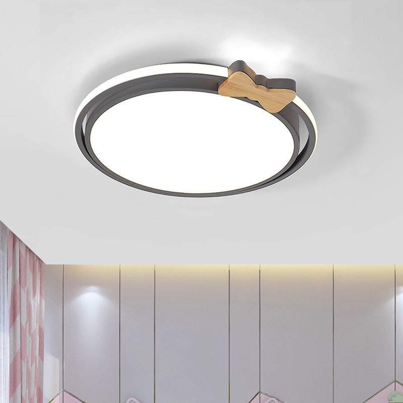 Modern Round Flush Mount LED Ceiling Light with Stylish Bow Decor in Acrylic Grey/White/Green