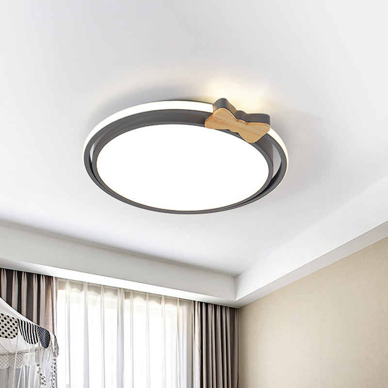 Modern Round Flush Mount LED Ceiling Light with Stylish Bow Decor in Acrylic Grey/White/Green