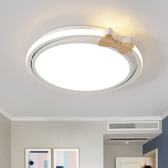 Modern Round Flush Mount LED Ceiling Light with Stylish Bow Decor in Acrylic Grey/White/Green