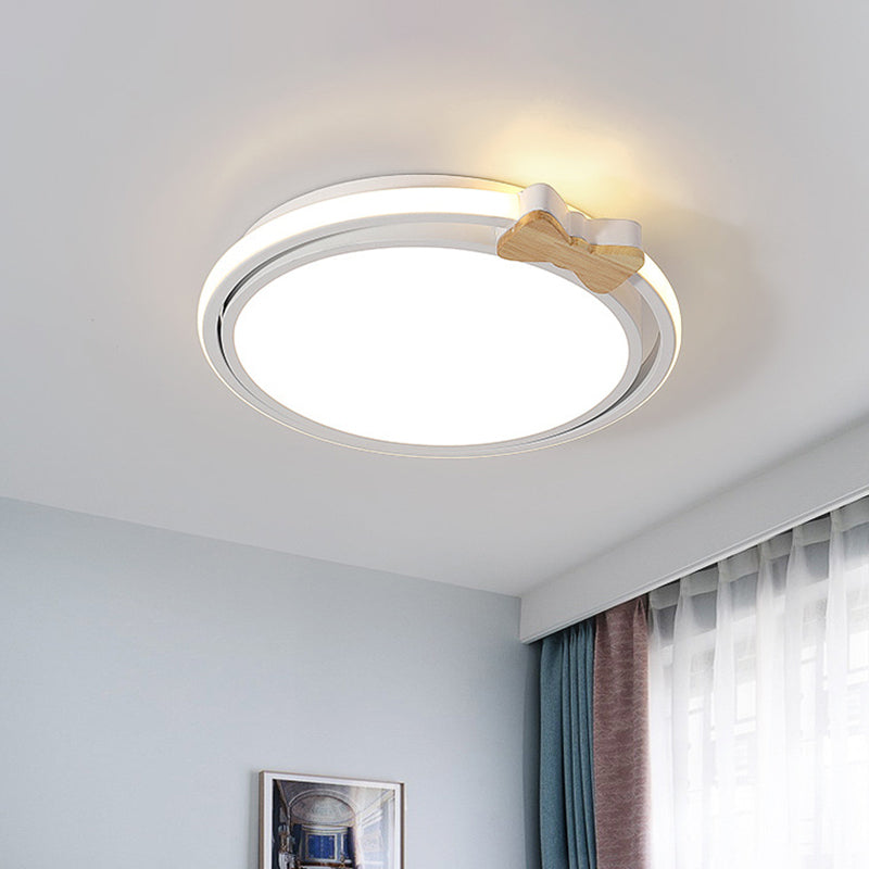 Modern Round Flush Mount LED Ceiling Light with Stylish Bow Decor in Acrylic Grey/White/Green