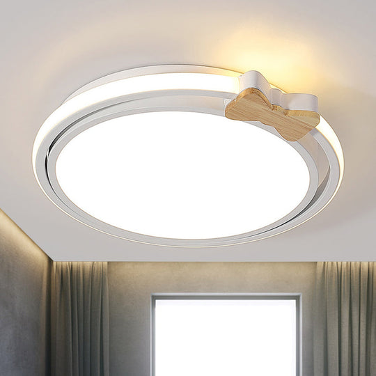 Modern Round Flush Mount LED Ceiling Light with Stylish Bow Decor in Acrylic Grey/White/Green