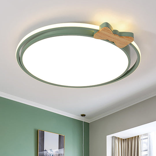 Modern Round Flush Mount LED Ceiling Light with Stylish Bow Decor in Acrylic Grey/White/Green