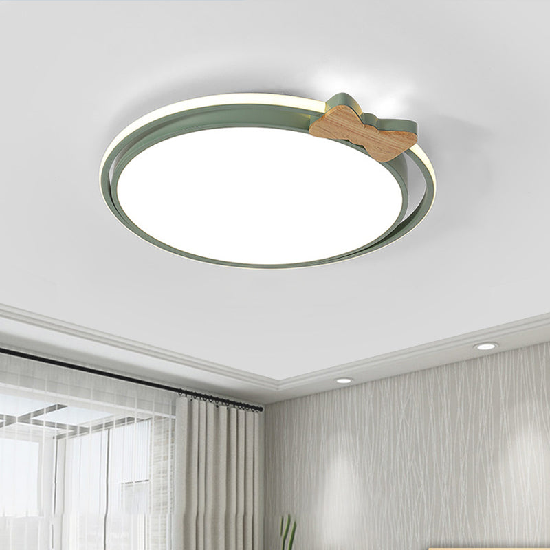 Modern Round Flush Mount LED Ceiling Light with Stylish Bow Decor in Acrylic Grey/White/Green