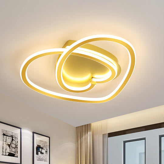 Modern LED Flush Mount Light in Pink/Gold for Bedroom Decor - Loving Heart Design