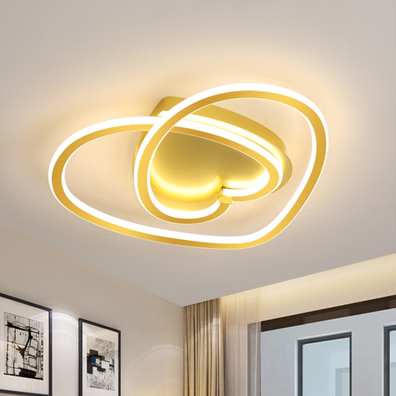 Modern Led Flush Mount Light In Pink/Gold For Bedroom Decor - Loving Heart Design Gold