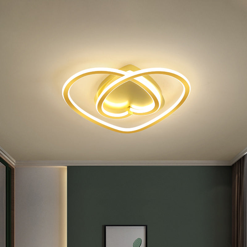 Modern LED Flush Mount Light in Pink/Gold for Bedroom Decor - Loving Heart Design