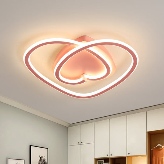 Modern LED Flush Mount Light in Pink/Gold for Bedroom Decor - Loving Heart Design