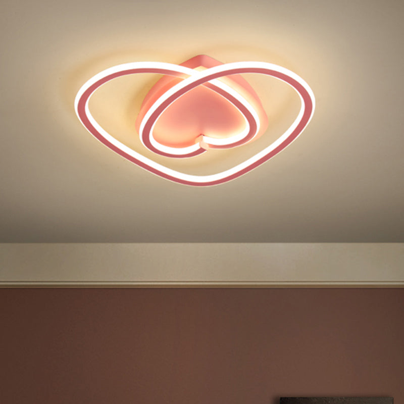 Modern LED Flush Mount Light in Pink/Gold for Bedroom Decor - Loving Heart Design