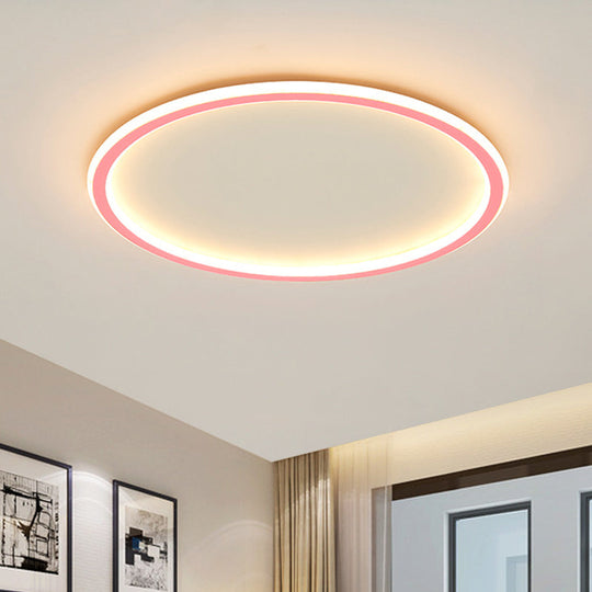 Minimalist Pink/Blue LED Flush Mount Ceiling Light for Bedroom