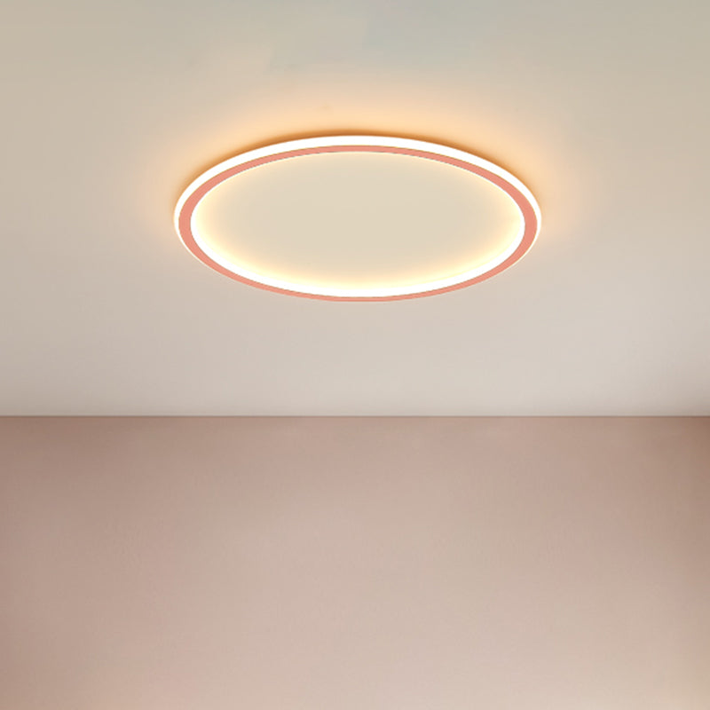 Minimalist Pink/Blue LED Flush Mount Ceiling Light for Bedroom