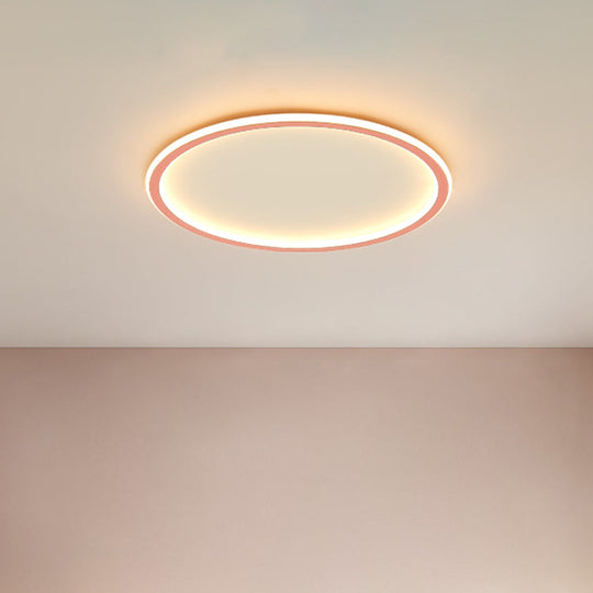 Minimalist Pink/Blue LED Flush Mount Ceiling Light for Bedroom