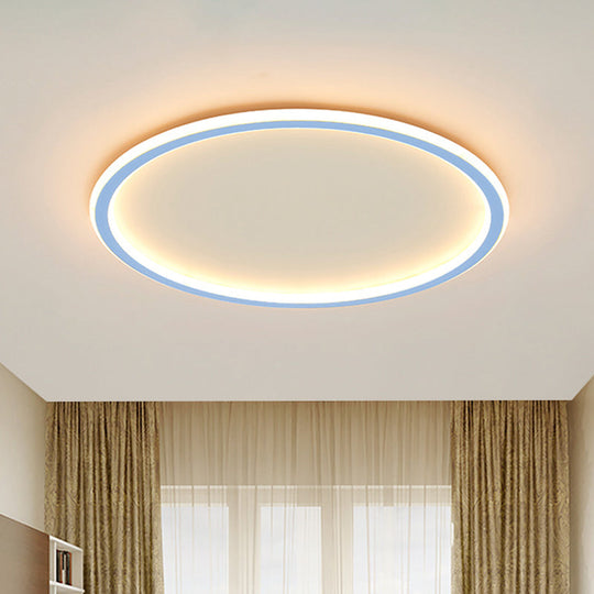 Minimalist Pink/Blue LED Flush Mount Ceiling Light for Bedroom