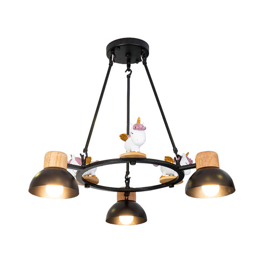 Kids Domed Pendant Chandelier: Metal 3/6-Light Suspension Lighting With Deer/Horse Decor In