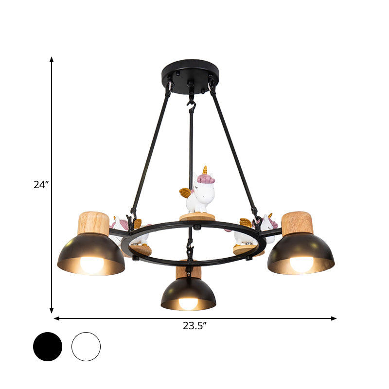 Kids Domed Pendant Chandelier: Metal 3/6-Light Suspension Lighting With Deer/Horse Decor In