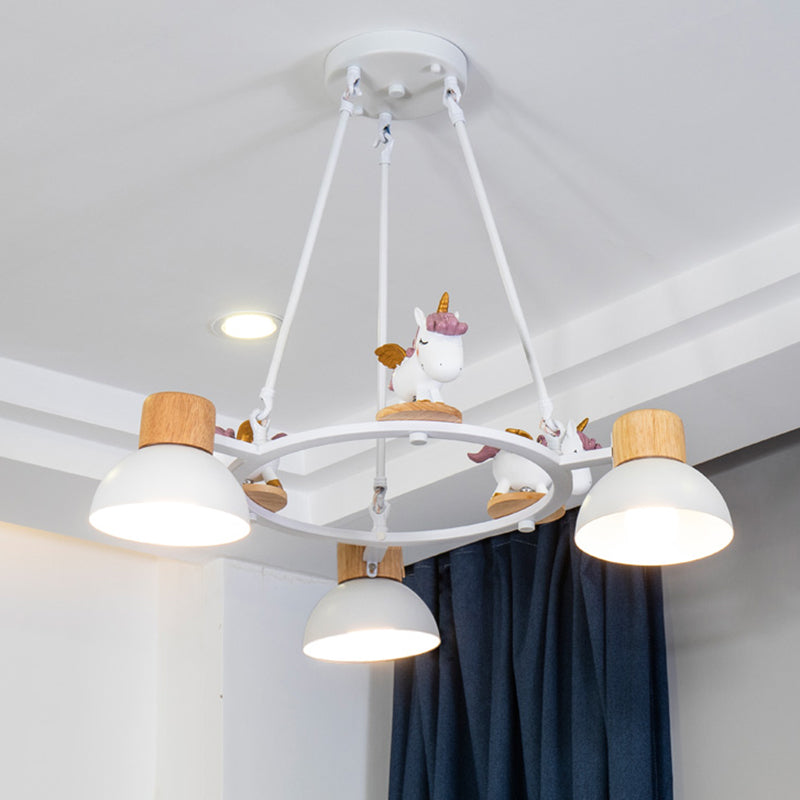 Kids Domed Pendant Chandelier: Metal 3/6-Light Suspension Lighting With Deer/Horse Decor In