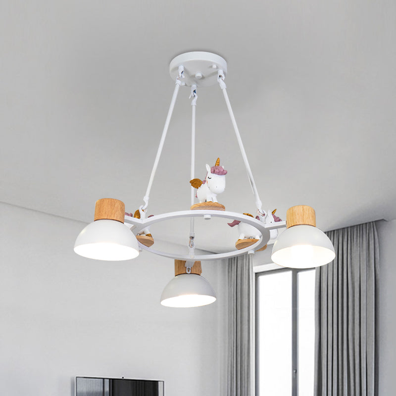 Kids Domed Pendant Chandelier: Metal 3/6-Light Suspension Lighting With Deer/Horse Decor In