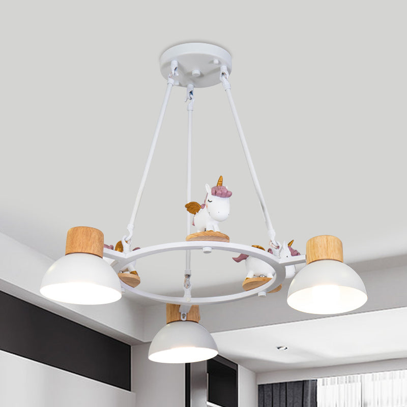 Kids Domed Pendant Chandelier: Metal 3/6-Light Suspension Lighting With Deer/Horse Decor In