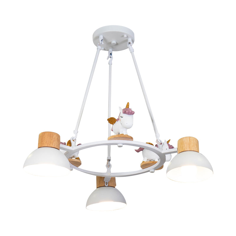 Kids Domed Pendant Chandelier: Metal 3/6-Light Suspension Lighting With Deer/Horse Decor In