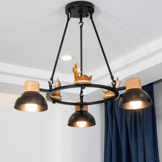 Kids Domed Pendant Chandelier: Metal 3/6-Light Suspension Lighting With Deer/Horse Decor In