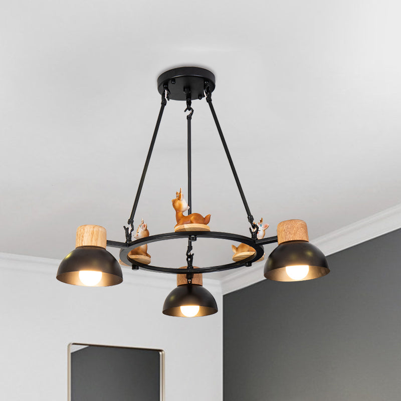 Kids Domed Pendant Chandelier: Metal 3/6-Light Suspension Lighting With Deer/Horse Decor In