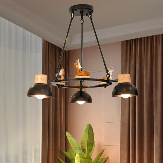 Kids Domed Pendant Chandelier: Metal 3/6-Light Suspension Lighting With Deer/Horse Decor In