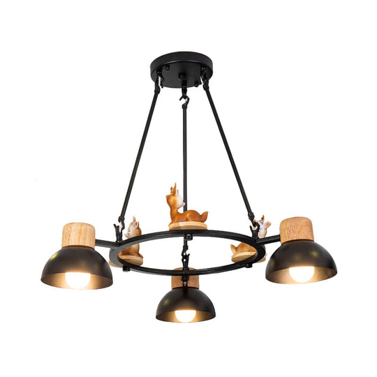 Kids Domed Pendant Chandelier: Metal 3/6-Light Suspension Lighting With Deer/Horse Decor In