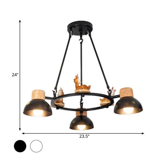 Kids Domed Pendant Chandelier: Metal 3/6-Light Suspension Lighting With Deer/Horse Decor In