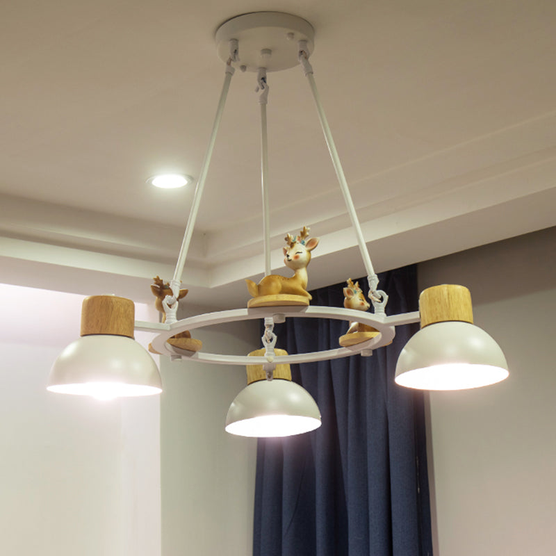 Kids Domed Pendant Chandelier: Metal 3/6-Light Suspension Lighting With Deer/Horse Decor In