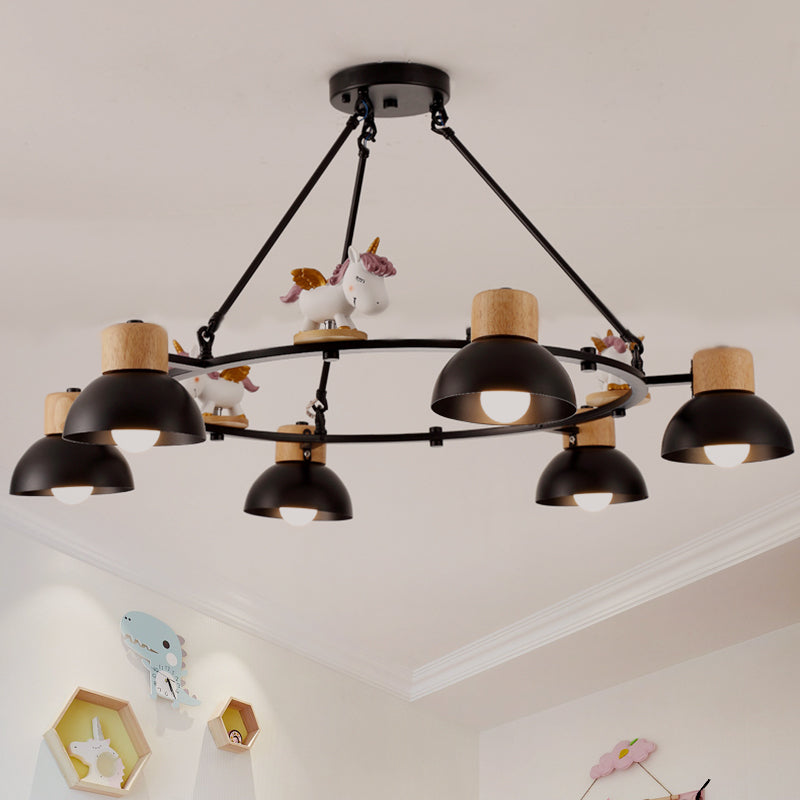 Kids Domed Pendant Chandelier: Metal 3/6-Light Suspension Lighting With Deer/Horse Decor In