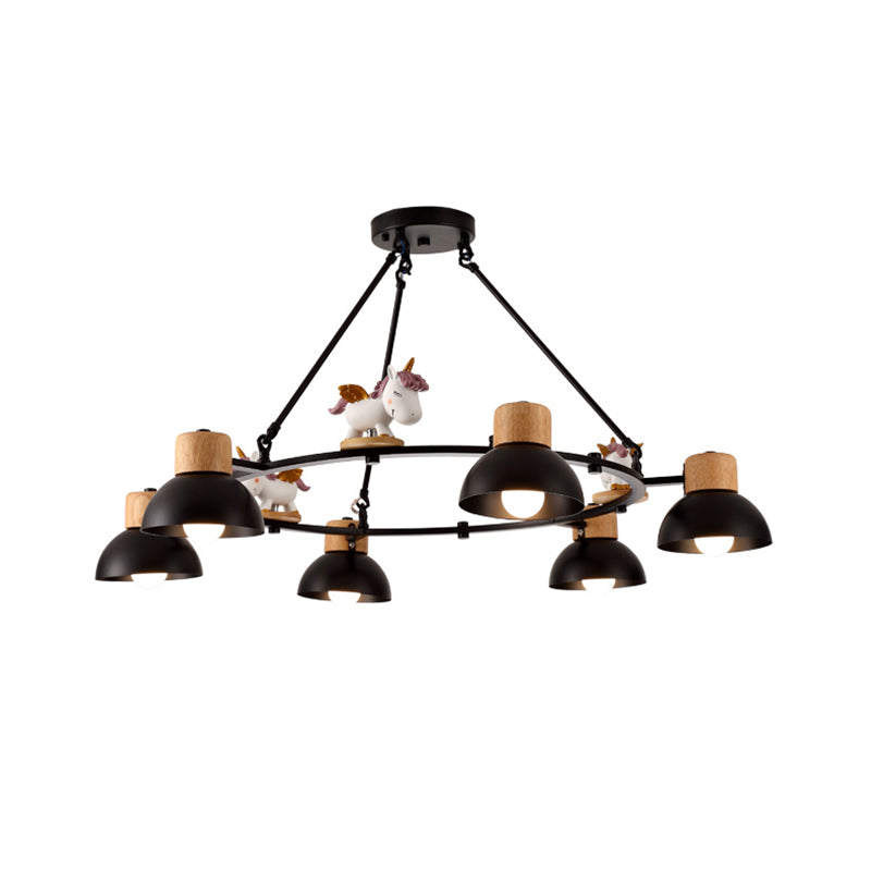 Kids Domed Pendant Chandelier: Metal 3/6-Light Suspension Lighting With Deer/Horse Decor In