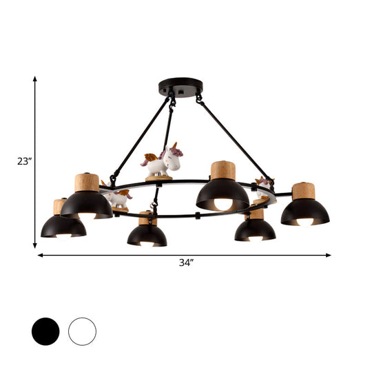 Kids Domed Pendant Chandelier: Metal 3/6-Light Suspension Lighting With Deer/Horse Decor In