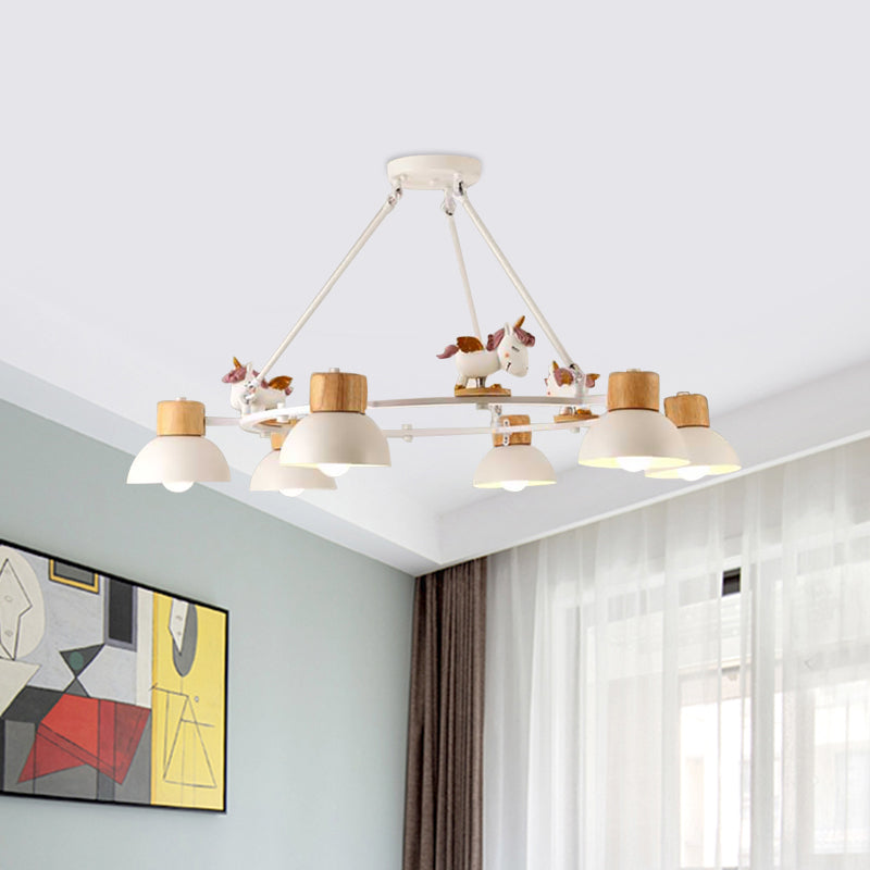 Kids Domed Pendant Chandelier: Metal 3/6-Light Suspension Lighting With Deer/Horse Decor In