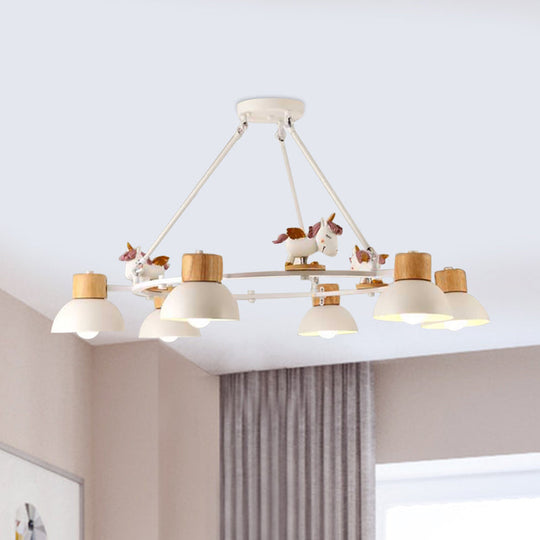 Kids Domed Pendant Chandelier: Metal 3/6-Light Suspension Lighting With Deer/Horse Decor In