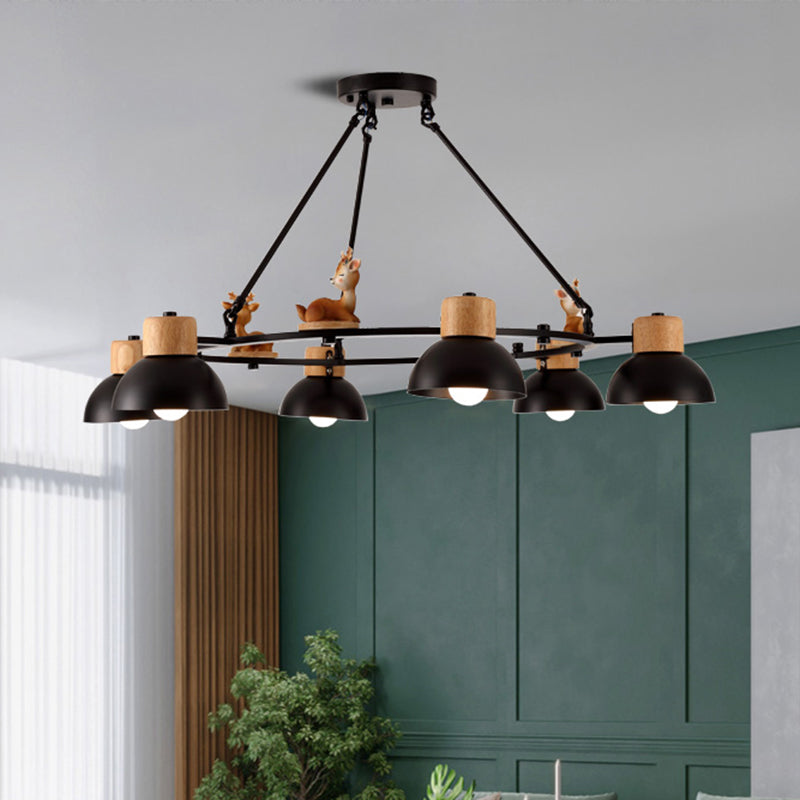 Kids Domed Pendant Chandelier: Metal 3/6-Light Suspension Lighting With Deer/Horse Decor In