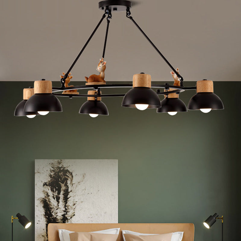 Kids Domed Pendant Chandelier: Metal 3/6-Light Suspension Lighting With Deer/Horse Decor In