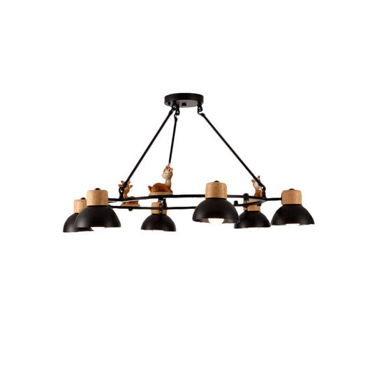 Kids Domed Pendant Chandelier: Metal 3/6-Light Suspension Lighting With Deer/Horse Decor In