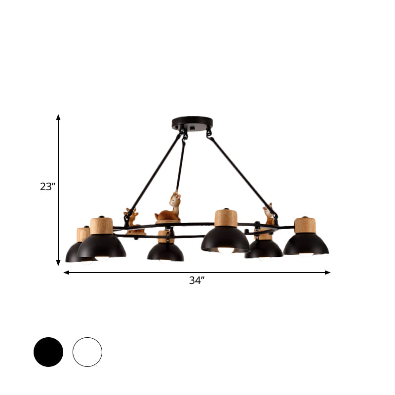 Kids Domed Pendant Chandelier: Metal 3/6-Light Suspension Lighting With Deer/Horse Decor In