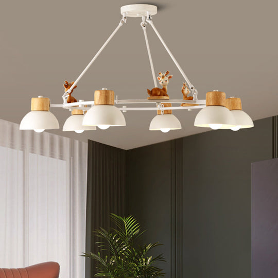 Kids Domed Pendant Chandelier: Metal 3/6-Light Suspension Lighting With Deer/Horse Decor In