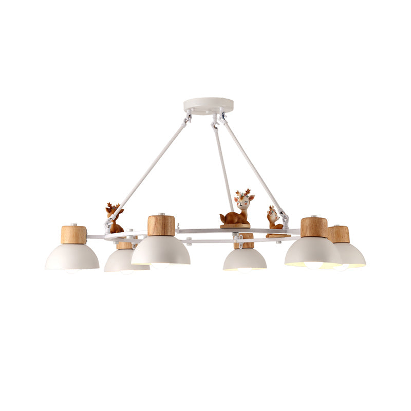 Kids Domed Pendant Chandelier: Metal 3/6-Light Suspension Lighting With Deer/Horse Decor In