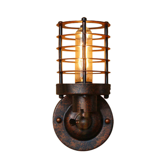 Wrought Iron Cage Wall Light - Industrial Rust/Black Finish