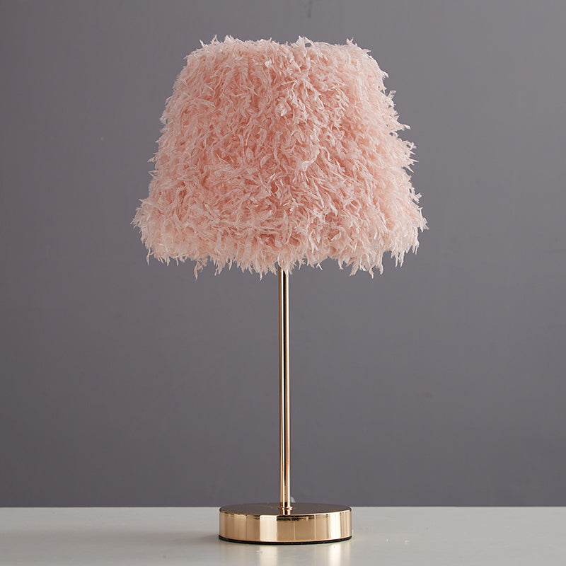 Modernist Pink/White Feather Nightstand Lamp With Gold Base - 1-Head Reading Light / Pink