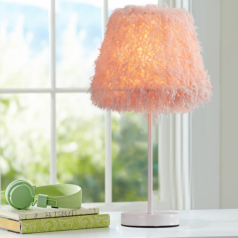 Modernist Pink/White Feather Nightstand Lamp With Gold Base - 1-Head Reading Light