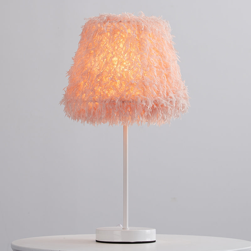 Modernist Pink/White Feather Nightstand Lamp With Gold Base - 1-Head Reading Light