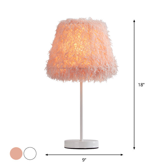 Modernist Pink/White Feather Nightstand Lamp With Gold Base - 1-Head Reading Light