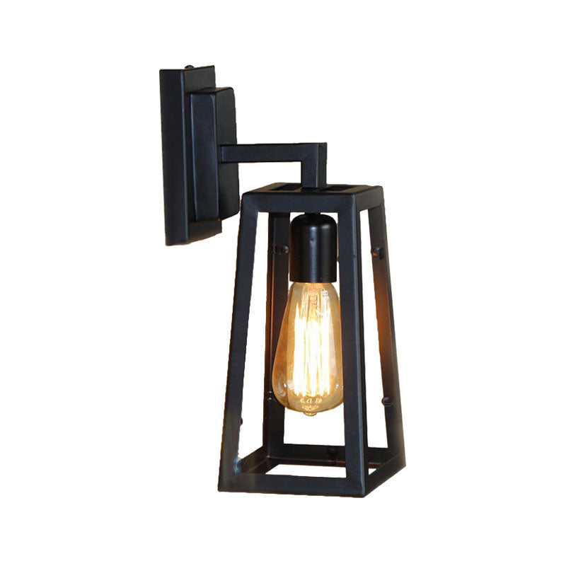 Stylish Matte Black Trapezoid Cage Wall Lamp For Living Room Industrial Metallic Mount Light