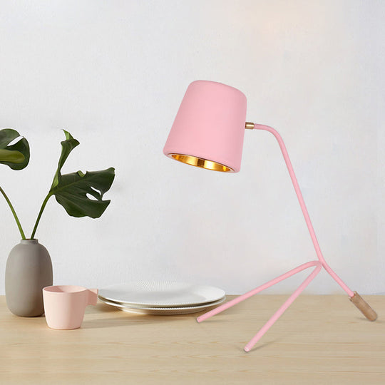 Macaron Tripod Reading Lamp - Cone Desk Light With Pink/Yellow/Green Finish Ideal For Bedroom Pink