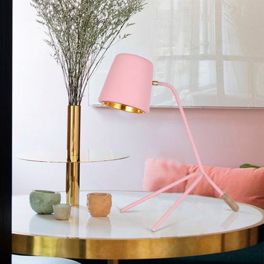 Macaron Tripod Reading Lamp - Cone Desk Light With Pink/Yellow/Green Finish Ideal For Bedroom